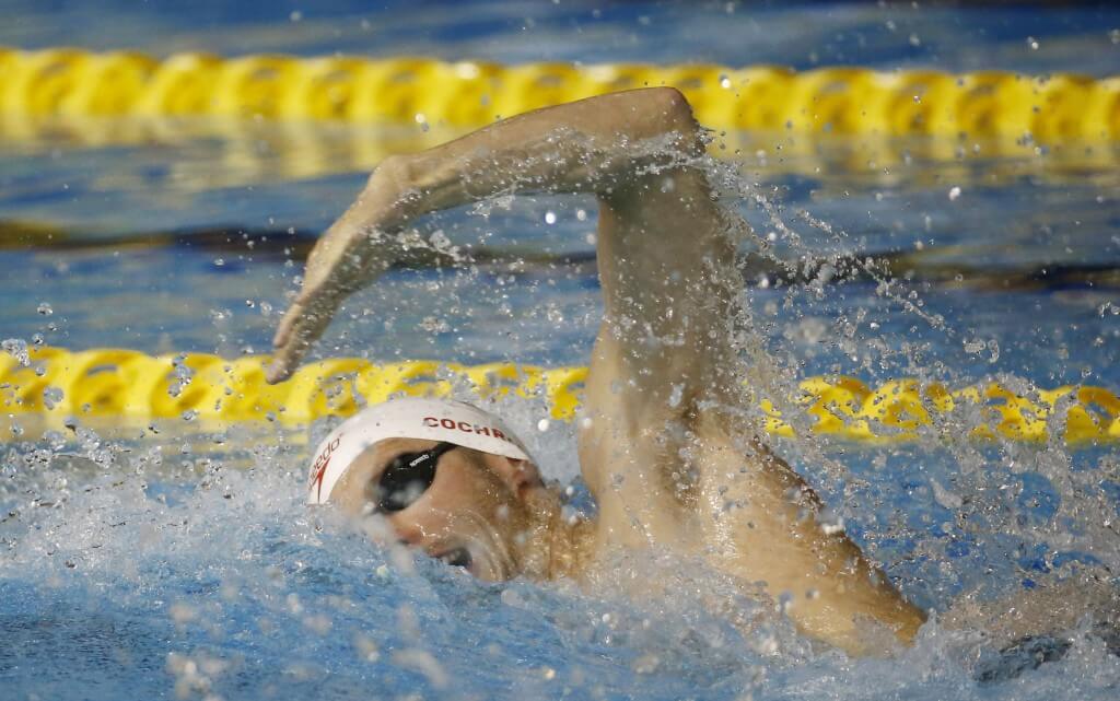 Jul 17, 2015; Toronto, Ontario, CAN; Ryan Cochrane of Canada competes in the men's swimming 400m freestyle preliminary heats during the 2015 Pan Am Games at Pan Am Aquatics UTS Centre and Field House. Mandatory Credit: Rob Schumacher-USA TODAY Sports