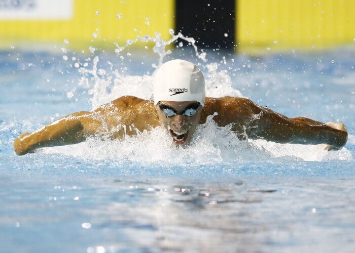 Jul 14, 2015; Toronto, Ontario, CAN; Mauricio Fiol of Peru competes in the men's 200m butterfly swimming final during the 2015 Pan Am Games at Pan Am Aquatics UTS Centre and Field House. Mandatory Credit: Rob Schumacher-USA TODAY Sports