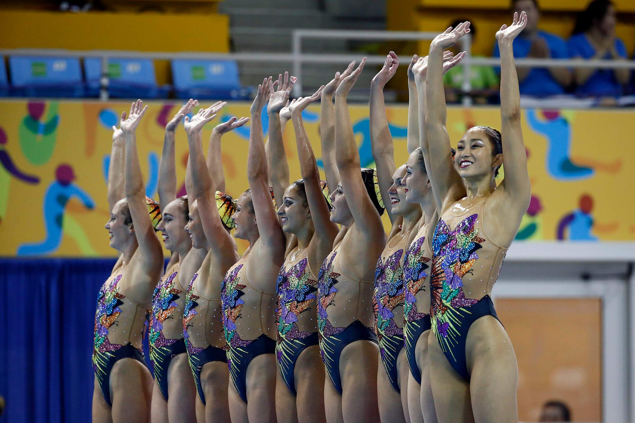 USA Synchronized Swimming Team Performing In Times Square