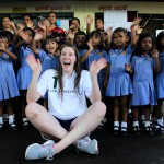 SEENIGAMA, SRI LANKA-OCTOBER 6, 2015: Laureus Ambassador and Olympic gold medalist Missy Franklin poses a picture with children at Foundation of Goodness during the Missy Franklin Sri Lanka Project Visit on October 6, 2015 in Seenegama, Sri Lanka. (Photo by Buddhika Weerasinghe/Laureus/Getty Images)