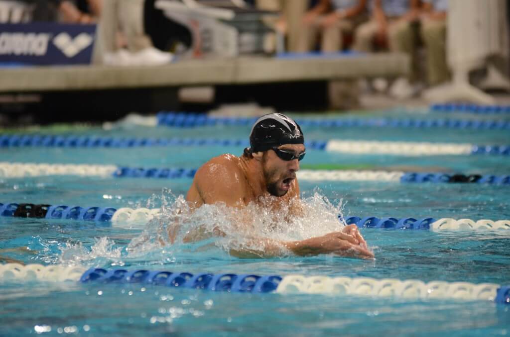 Jan 17, 2016; Austin, TX, USA; Michael Phelps swims in the men's 200 meter IM final at Lee & Joe Jamail Texas Swimming Center. Mandatory Credit: Brendan Maloney-USA TODAY Sports