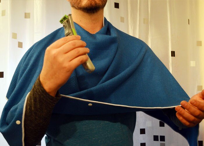 Wear a Snappy Towels over the shoulders as a “shaving cape” to catch beard trimmings for a mess-free shave.