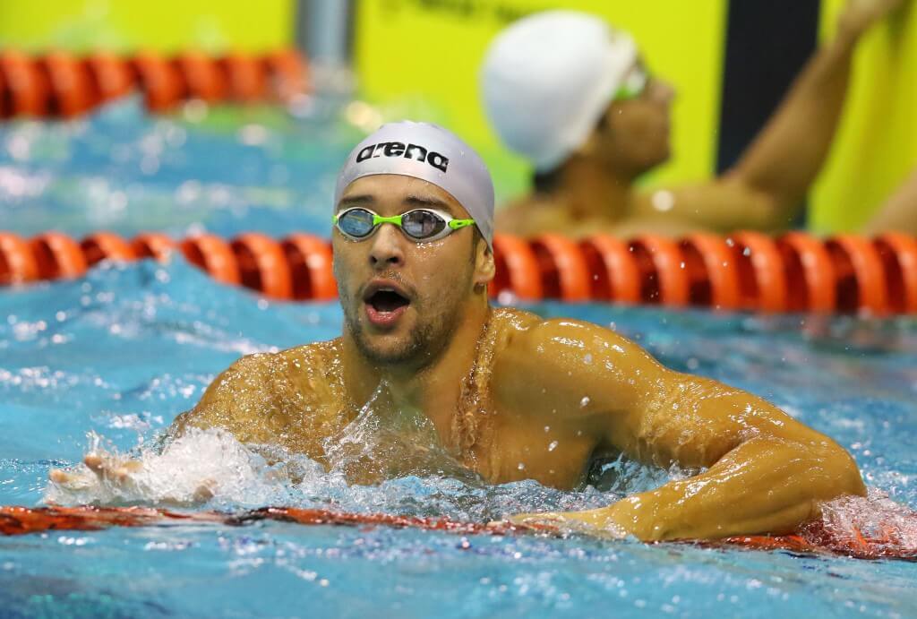 DURBAN, SOUTH AFRICA - APRIL 12: Chad le Clos wins the 200m freestyle finals in Olympic qualifying time during the finals session on day 3 of the SA National Aquatic Championships and Olympic Trials on April 12 , 2016 at the Kings Park Aquatic Center pool in Durban, South Africa. Photo Credit / Anesh Debiky/Swim SA