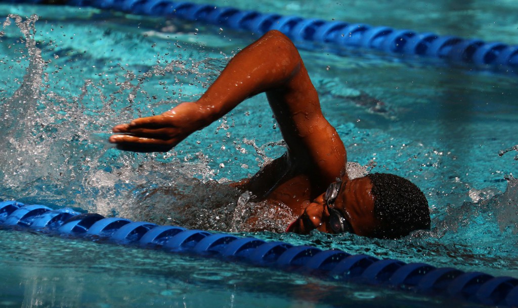 DURBAN, SOUTH AFRICA - APRIL 10: Slindokuhle Mabanga during the heats session on day 1 of the SA National Aquatic Championships and Olympic Trials on April 10 , 2016 at the Kings Park Aquatic Center pool in Durban, South Africa. Photo Credit / Anesh Debiky/Swim SA
