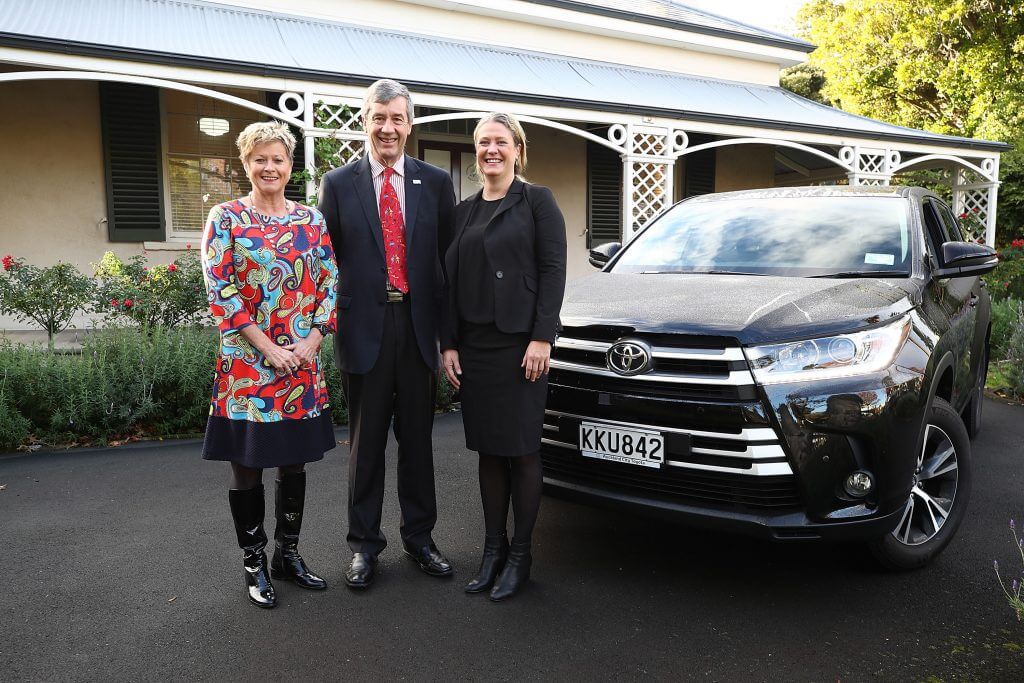 AUCKLAND, NEW ZEALAND - MAY 24: (L-R) Alistair Davis ,Toyota CEO;,Kereyn Smith, NZOC CEO and Fiona Allan, PNZ CEO) pose for a sponsorship announcement at the New Zealand Olympic Committee Offices on May 24, 2017 in Auckland, New Zealand. (Photo by Phil Walter/Getty Images for the New Zealand Olympic Committee)