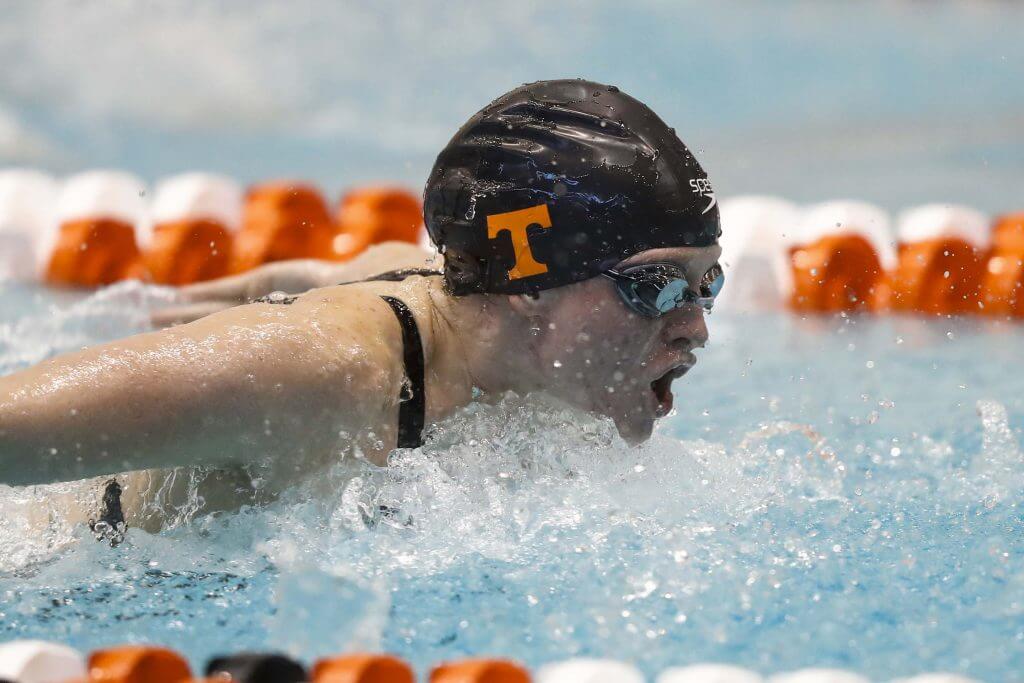 KNOXVILLE, TN - DECEMBER 02, 2017 - Erika Brown of the Tennessee Volunteers during the Day 3 preliminary session during the Tennessee Invitational at the Allan Jones Intercollegiate Aquatic Center in Knoxville, TN. Photo By John Golliher/Tennessee Athletics