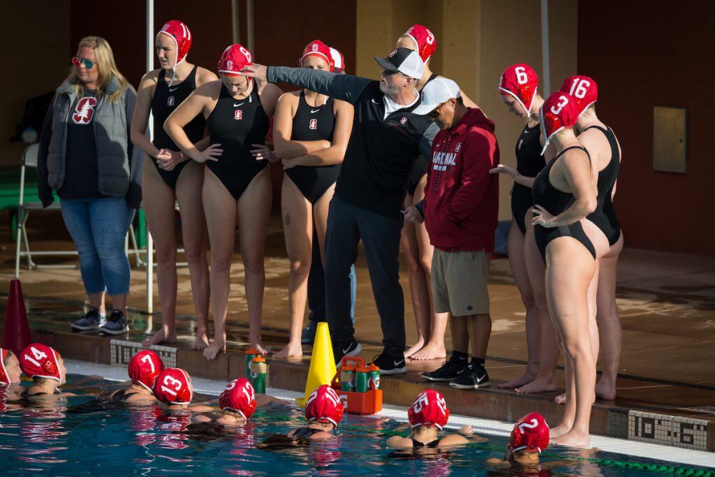 STANFORD, CA - February 4, 2018: Team at Avery Aquatic Center. The Stanford Cardinal defeated Long Beach State 14-2.