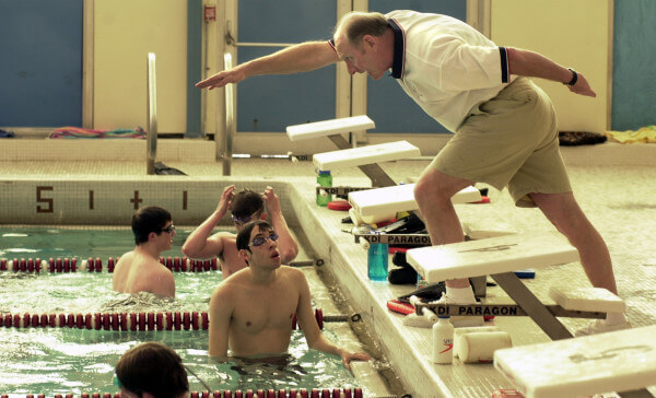 Your coach. Bangor High School coach Phil Emery works with his swimmers during a practice on Jan. 22, 2003 at Husson College in Bangor. (The Weekly/Linda Coan O'Kresik)