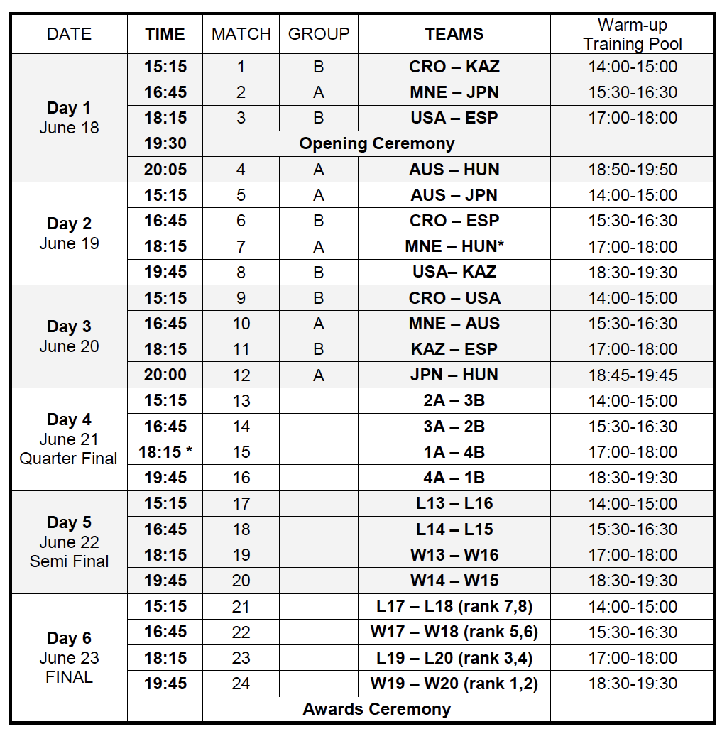 Tournament Schedule Set for Men
