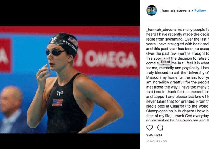 National Team Member Hannah Stevens Retires from Swimming - Swimming ...