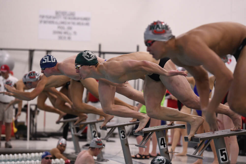 September 28, 2018: during the NCAA swimming and diving meet between Saint Louis University and The WashU Bears at the Millstone Pool on the campus of Washington University in St. Louis, Missouri. (Photo: Danny Reise/Washington University)