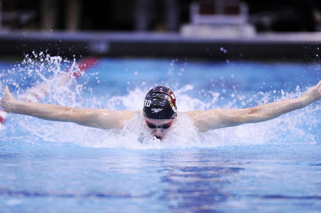 Harvard's Michael Zarian during the 200 yard butterfly during a swim meet between Columbia and Harvard Universities at Harvard College on Friday November 16, 2018. Photo by Joseph Prezioso