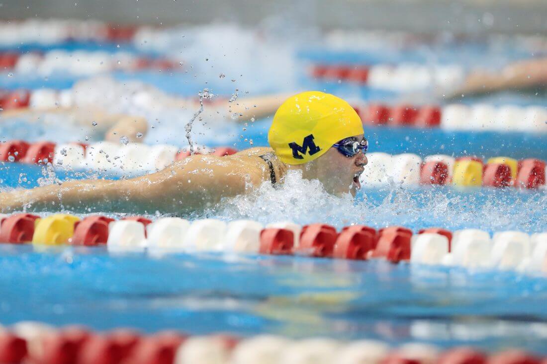 The University of Michigan women's swimming and diving team compete on the third day of the 2019 Big Ten Women's Swimming and Diving Championships. Bloomington, IN, Feb. 22, 2019