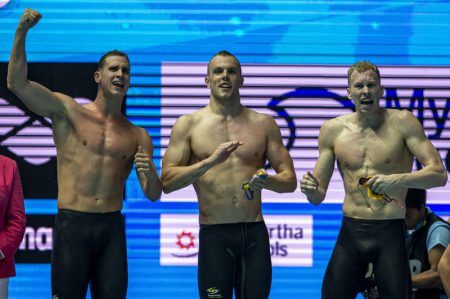alexander graham, kyle chalmers, clyde lewis, men's 800 free relay