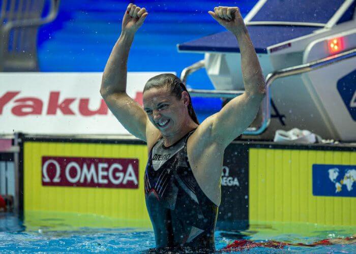 400 IM Katinka Hosszu of Hungary celebrates after winning in the women's 400m Individual Medley (IM) Final during the Swimming events at the Gwangju 2019 FINA World Championships, Gwangju, South Korea, 28 July 2019.