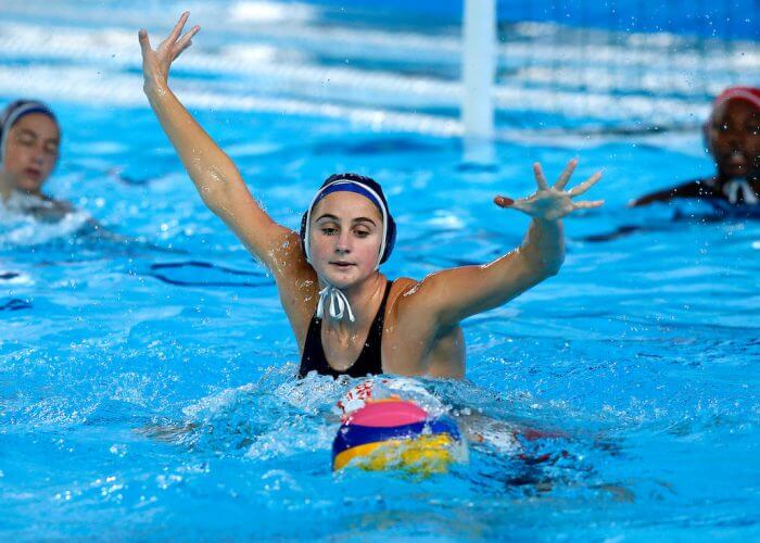 Lima, Saturday August 10, 2019 - USA ’s Madeline Musselman reacts during the Women’s Final Water Polo match against the USA at the Complejo Deportivo Villa Maria del Triunfo at the Pan American Games Lima 2019. Enrique Cuneo / Lima 2019 Mandatory credits: Lima 2019 ** NO SALES ** NO ARCHIVES **