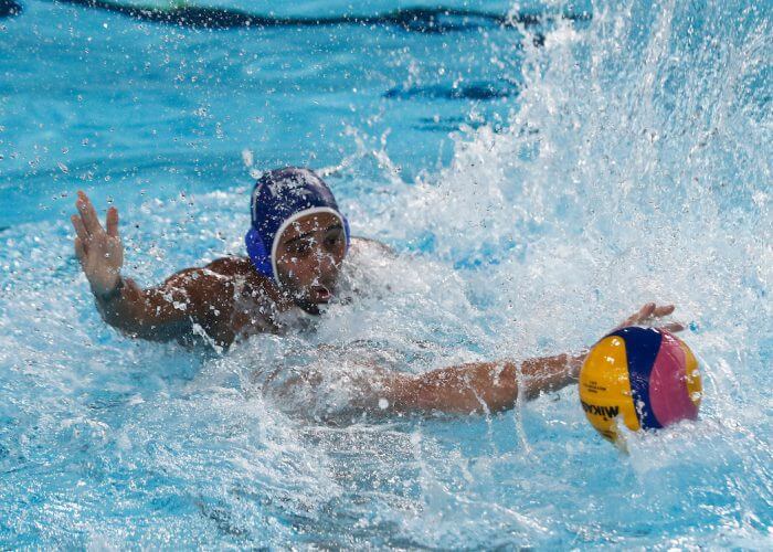 Lima, Tuesday, August 6, 2019 - Gabriel Robles from Puerto Rico during the Men's Group A Preliminary Waterpolo match against USA at Villa María del Triunfo during Pan American Games Lima 2019. Copyright Paul Vallejos / Lima 2019 Mandatory credits: Lima 2019 NO SALES NO ARCHIVES **