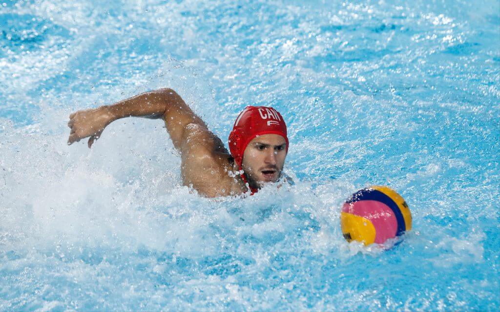 Lima, Tuesday, August 6, 2019 -Milan Radenovic from Canada during the Men's Group A Preliminary Waterpolo match against Cuba at Villa María del Triunfo during Pan American Games Lima 2019. Copyright Paul Vallejos / Lima 2019 Mandatory credits: Lima 2019 NO SALES NO ARCHIVES **