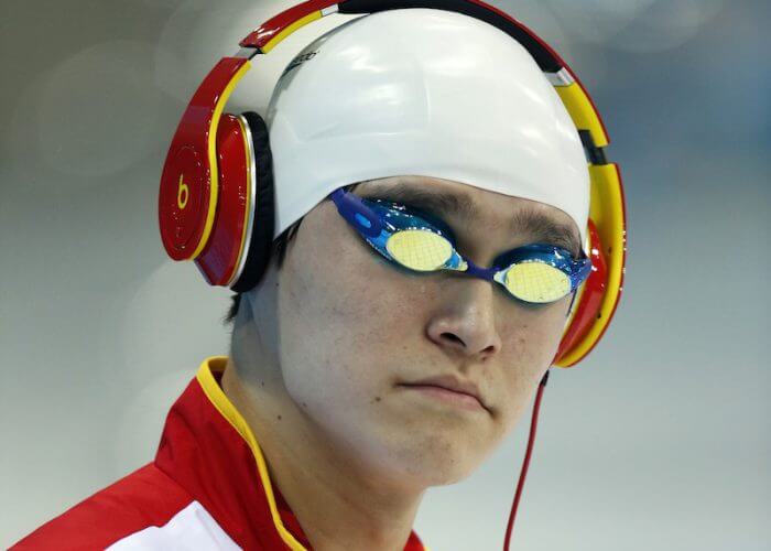 Yang Sun of China walks in before competing in the men's 1500m Freestyle Final during the Swimming competition held at the Aquatics Center during the London 2012 Olympic Games in London, Great Britain, Saturday, Aug. 4, 2012. (Photo by Patrick B. Kraemer / MAGICPBK)