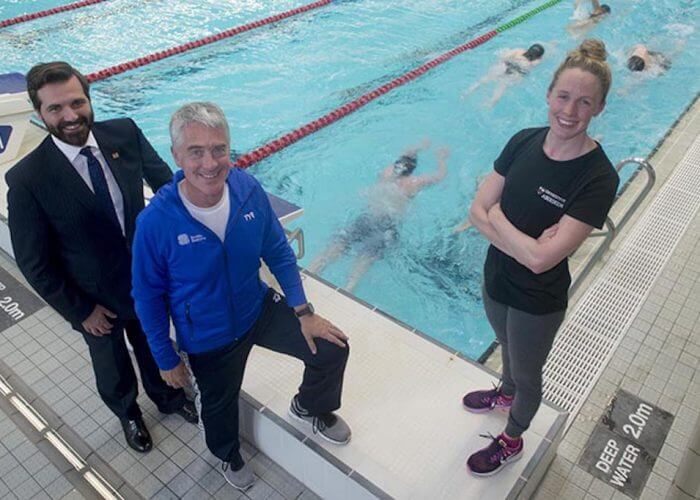 27/06/17 Convener of Education and Children’s Services Committee Councillor John Wheeler with: Patrick Miley (elite coach for University of Aberdeen; Hannah Miley, Commonwealth Games gold medallist; Launch the newly formed University of Aberdeen Performance Swimming partnership and team to the press, and raise awareness within the local community.