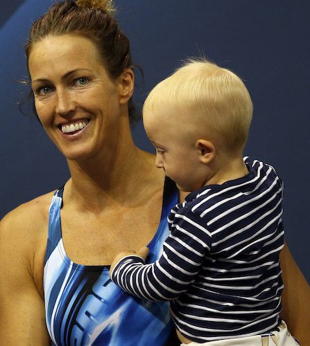 Therese ALSHAMMAR of Sweden with her son Fred is pictured during the LEN European Swimming Championships at Europa-Sportpark in Berlin, Germany, Friday, Aug. 22, 2014. (Photo by Patrick B. Kraemer / MAGICPBK)