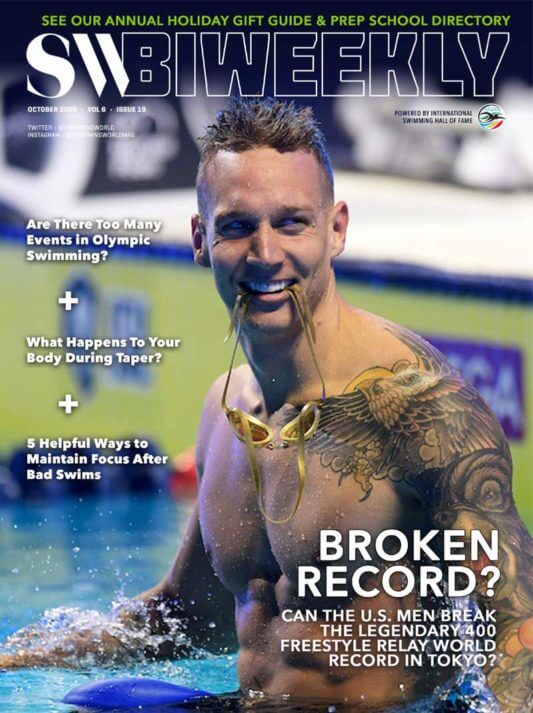 SW Biweekly 10-7-20 Cover - Caeleb Dressel - Broken Record - Can The U.S. Men Break The Legendary 400 Free Relay World Record In Tokyo