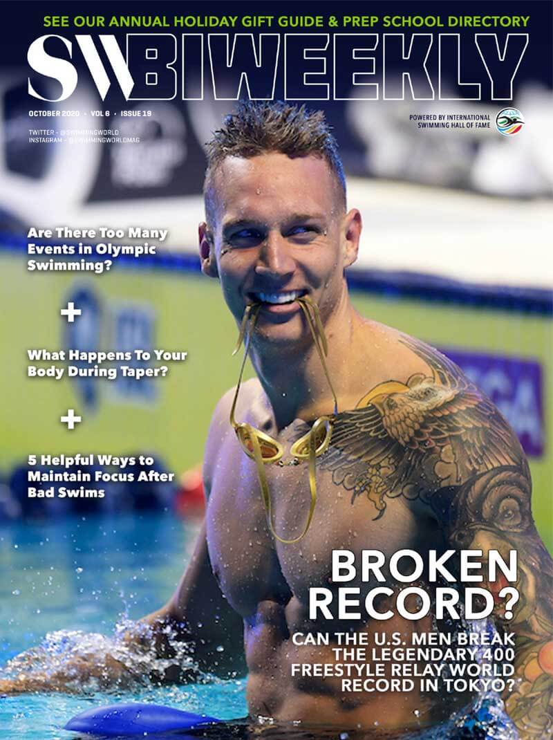 SW Biweekly 10-7-20 Cover - Caeleb Dressel - Broken Record - Can The U.S. Men Break The Legendary 400 Free Relay World Record In Tokyo