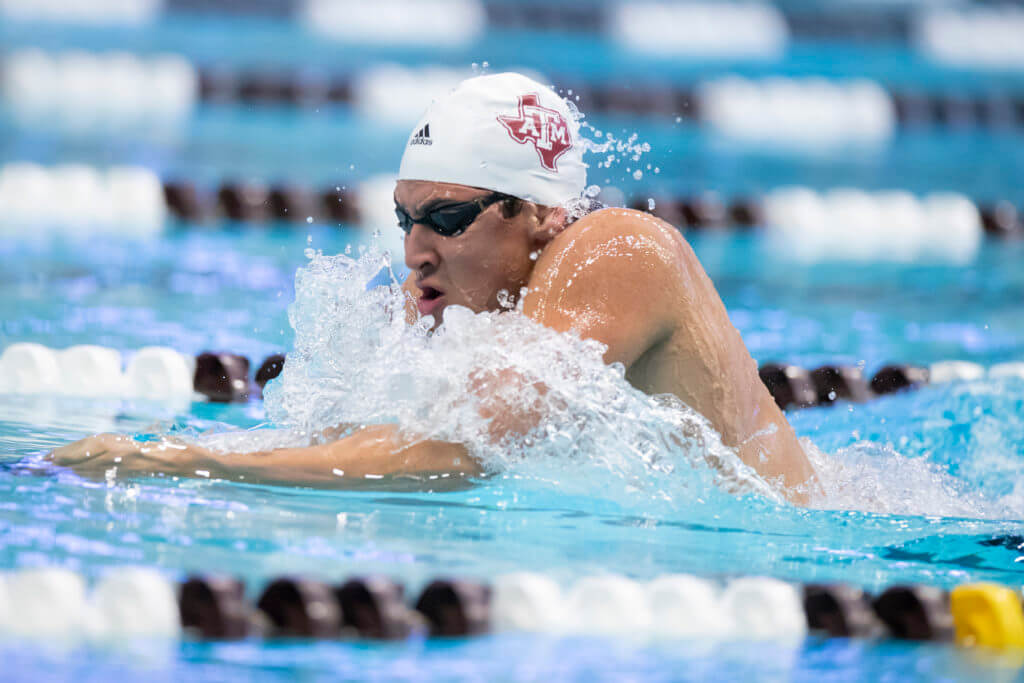 texas-A&m-COLLEGE STATION, TX - NOVEMBER 18, 2020 - Andres Puente Texas A&M Swimming & Diving during the Art Adamson Invite at Rec Center Natatorium in College Station, TX. Photo By Craig Bisacre/Texas A&M Athletics