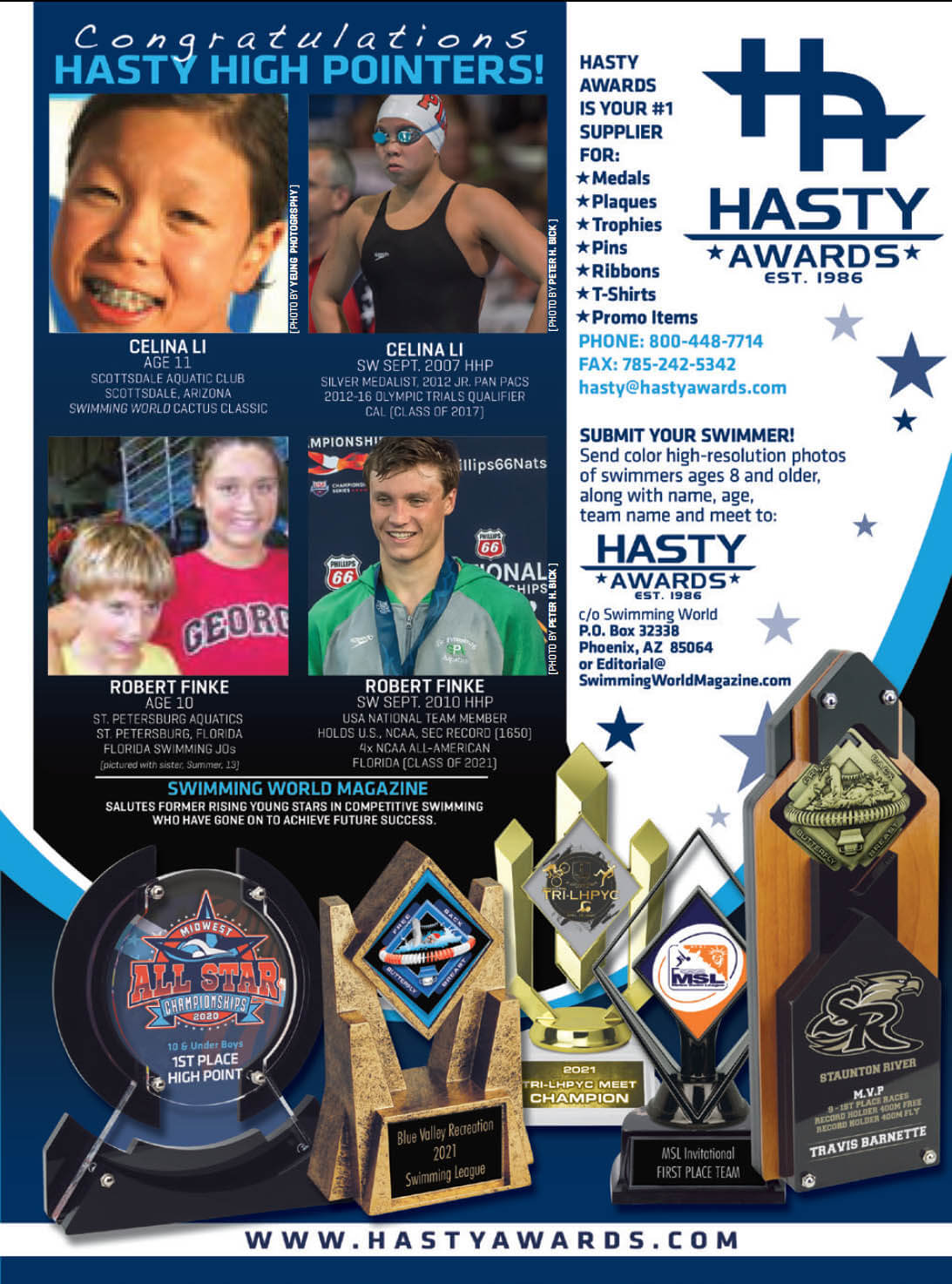 Swimming World March 2021 - Hasty High Pointers - Hasty Awards - Celina Li and Robert Finke - full page