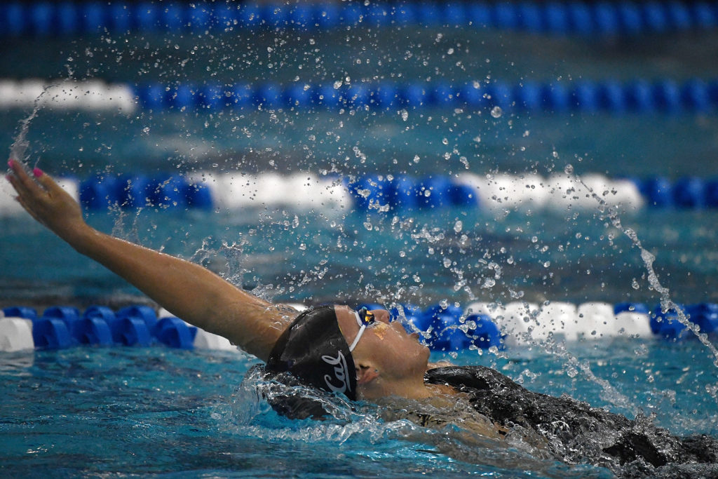 ncaa-pac-12-GREENSBORO, NORTH CAROLINA - MARCH 20: Isabelle Stadden of the California Golden Bears competes in the preliminary heats of the Women's 200 Yard Backstroke during the Division I Women’s Swimming & Diving Championships held at the Greensboro Aquatic Center on March 20, 2021 in Greensboro, North Carolina. (Photo by Mike Comer/NCAA Photos via Getty Images)