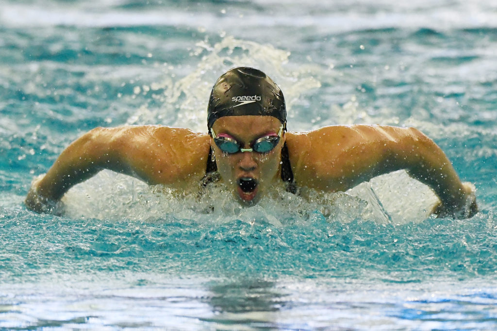 cal-GREENSBORO, NORTH CAROLINA - MARCH 20: Rachel Klinker of the California Golden Bears competes in the preliminary heats of the Women's 200 Yard Butterfly during the Division I Women’s Swimming & Diving Championships held at the Greensboro Aquatic Center on March 20, 2021 in Greensboro, North Carolina. (Photo by Mike Comer/NCAA Photos via Getty Images)