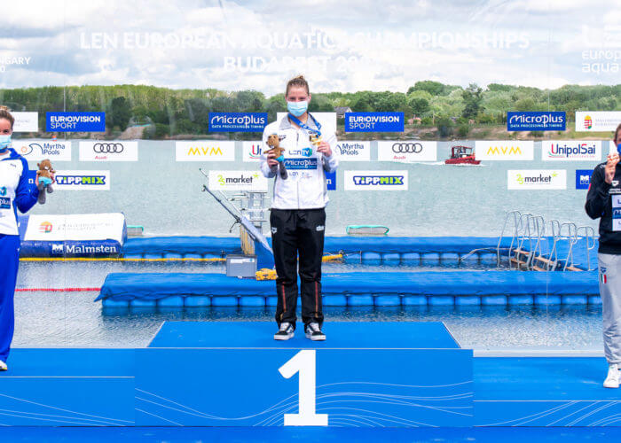 women's 25k podium 2021 European Aquatics Championships