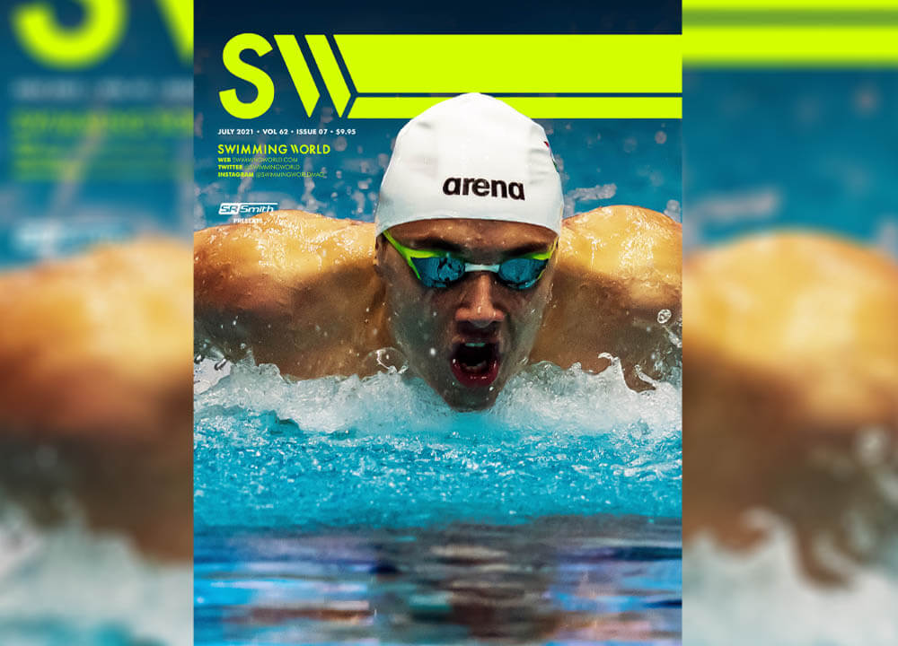 Swimming World July 2021 Cover Teaser Featuring Kristof Milak