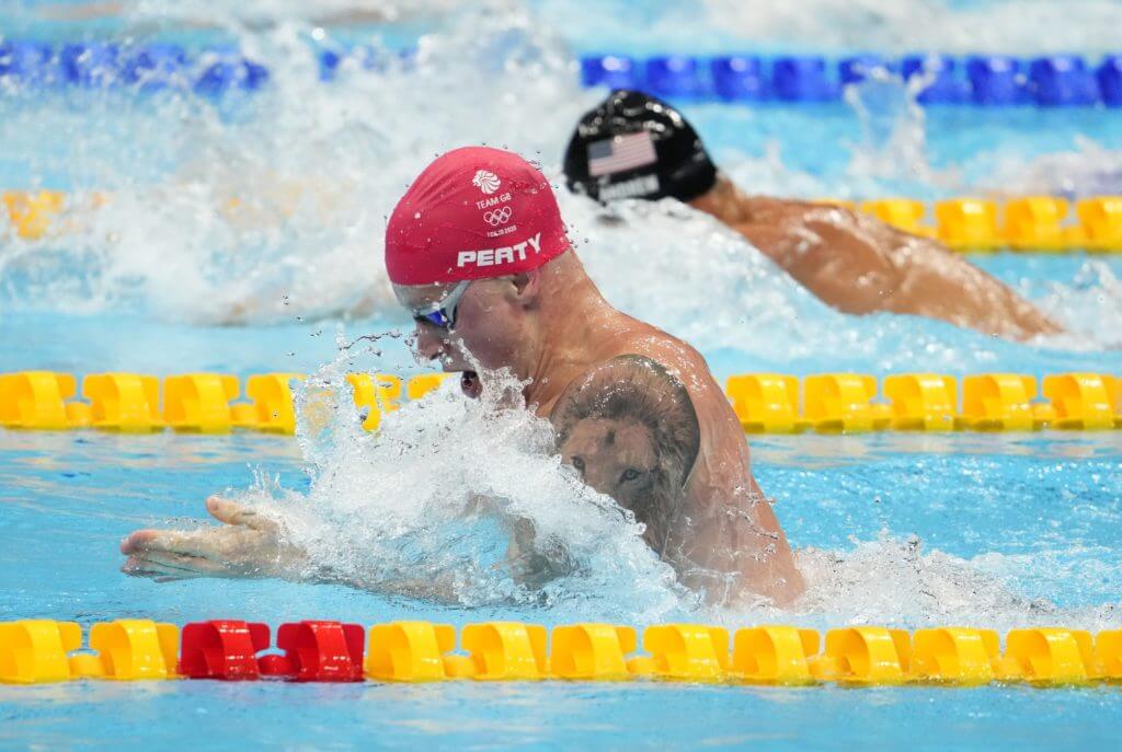 Jul 25, 2021; Tokyo, Japan; Adam Peaty (GBR) during the men's 100m breaststroke semifinals during the Tokyo 2020 Olympic Summer Games at Tokyo Aquatics Centre. Mandatory Credit: Rob Schumacher-USA TODAY Network