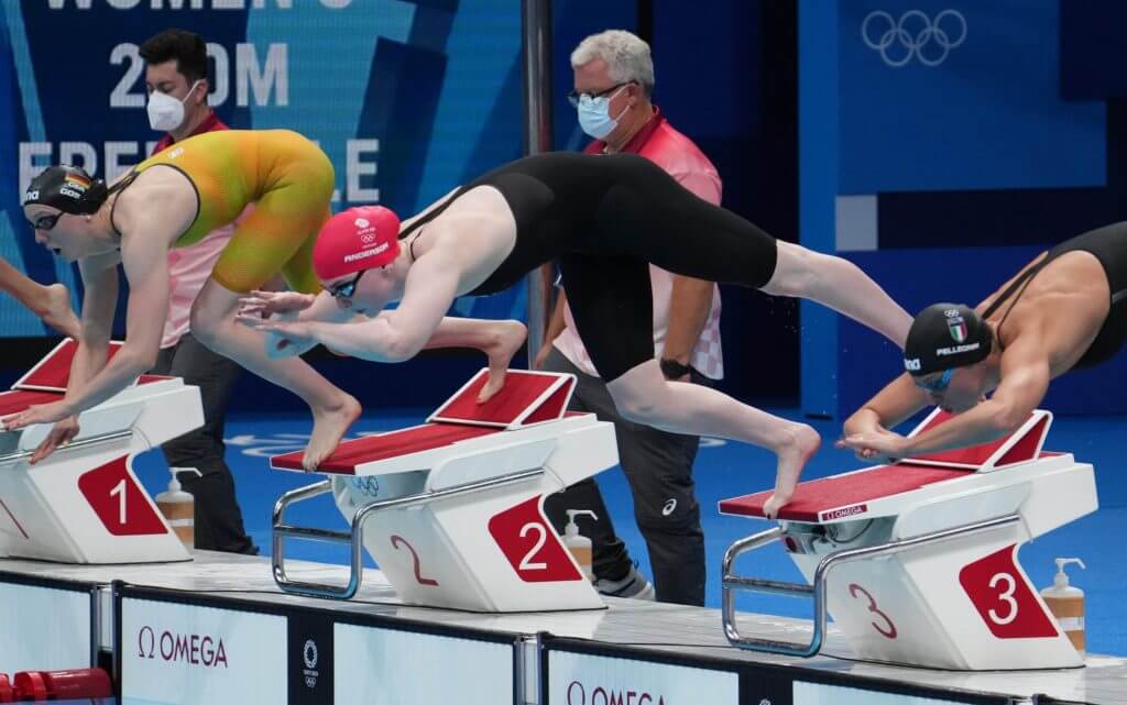 Jul 26, 2021; Tokyo, Japan; Freya Anderson (GBR) in the women's 200m freestyle heats during the Tokyo 2020 Olympic Summer Games at Tokyo Aquatics Centre. Mandatory Credit: Robert Hanashiro-USA TODAY Sports