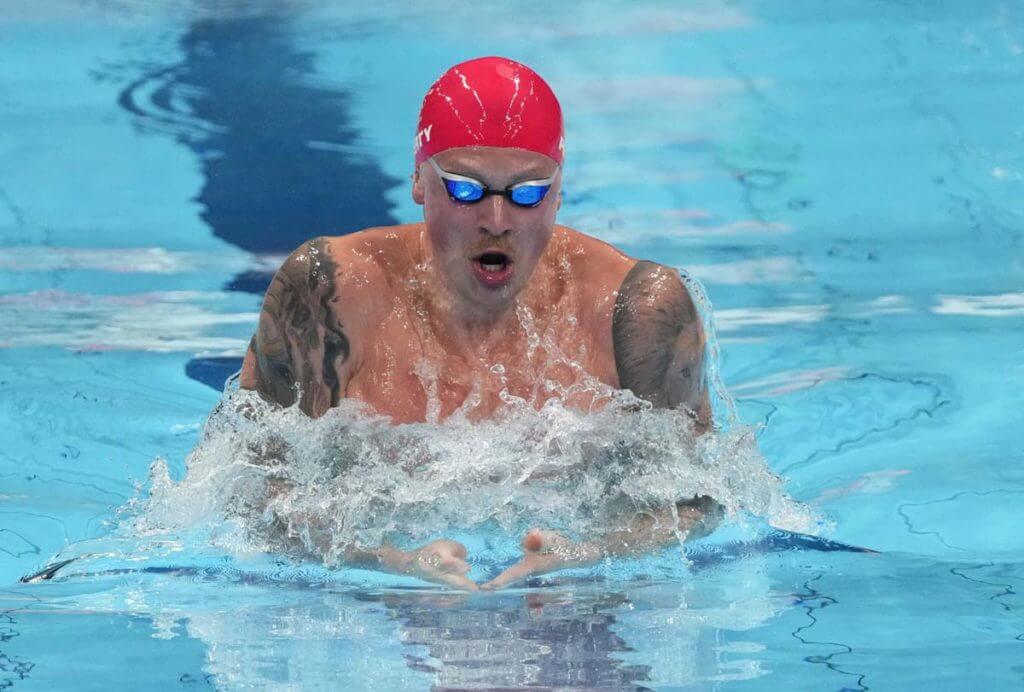 Jul 24, 2021; Tokyo, Japan; Adam Peaty (GBR) during the men's 100m breaststroke during the Tokyo 2020 Olympic Summer Games at Tokyo Aquatics Centre. Mandatory Credit: Rob Schumacher-USA TODAY Network