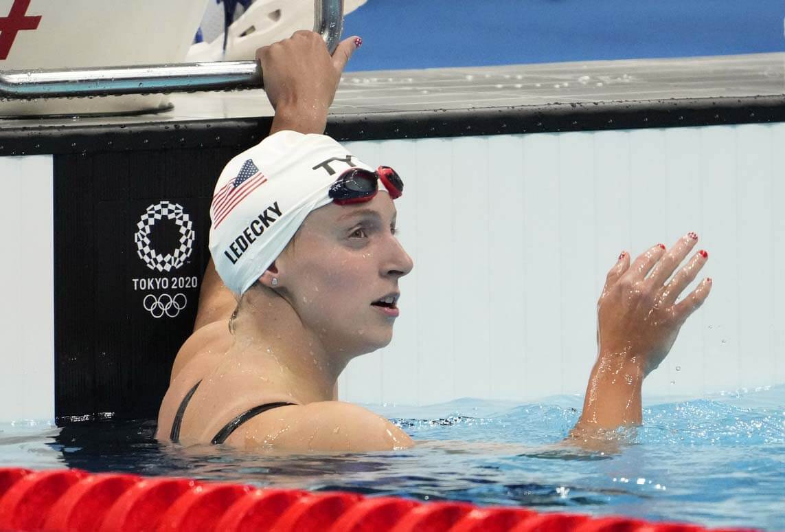 Katie Ledecky Races Exhibition at Dual Meet Against Men