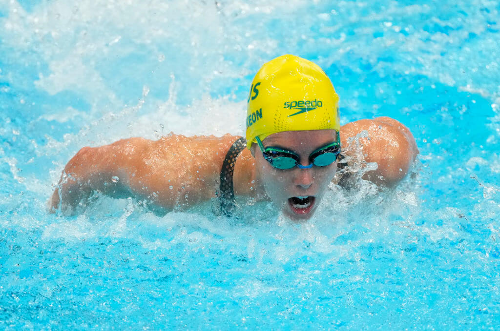 Jul 24, 2021; Tokyo, Japan; Emma McKeon (AUS) during the women's 100m butterfly heats during the Tokyo 2020 Olympic Summer Games at Tokyo Aquatics Centre. Mandatory Credit: Rob Schumacher-USA TODAY Network