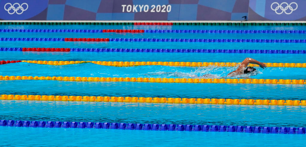Jul 28, 2021; Tokyo, Japan; Katie Ledecky (USA) leads in the women's 1500m freestyle final during the Tokyo 2020 Olympic Summer Games at Tokyo Aquatics Centre. Mandatory Credit: Grace Hollars-USA TODAY Sports