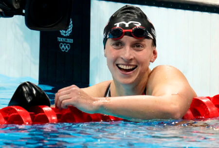 katie ledecky, olympics, Jul 31, 2021; Tokyo, Japan; Katie Ledecky (USA) reacts after winning the women's 800m freestyle final during the Tokyo 2020 Olympic Summer Games at Tokyo Aquatics Centre. Mandatory Credit: Grace Hollars-USA TODAY Sports