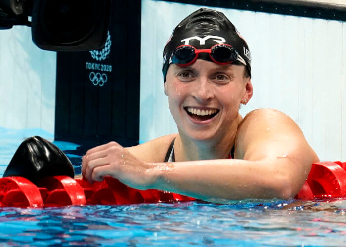 katie ledecky, olympics, Jul 31, 2021; Tokyo, Japan; Katie Ledecky (USA) reacts after winning the women's 800m freestyle final during the Tokyo 2020 Olympic Summer Games at Tokyo Aquatics Centre. Mandatory Credit: Grace Hollars-USA TODAY Sports