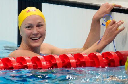 Aug 1, 2021; Tokyo, Japan; Sarah Sjoestrom (SWE) reacts after finishing second in the women's 50m freestyle final during the Tokyo 2020 Olympic Summer Games at Tokyo Aquatics Centre. Mandatory Credit: Robert Hanashiro-USA TODAY Sports