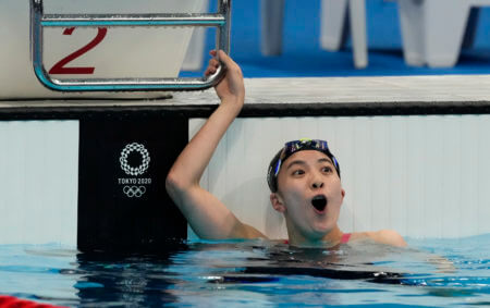 Jul 28, 2021; Tokyo, Japan; Yui Ohashi (JPN) celebrates after winning the women's 200m individual medley final during the Tokyo 2020 Olympic Summer Games at Tokyo Aquatics Centre. Mandatory Credit: Rob Schumacher-USA TODAY Sports