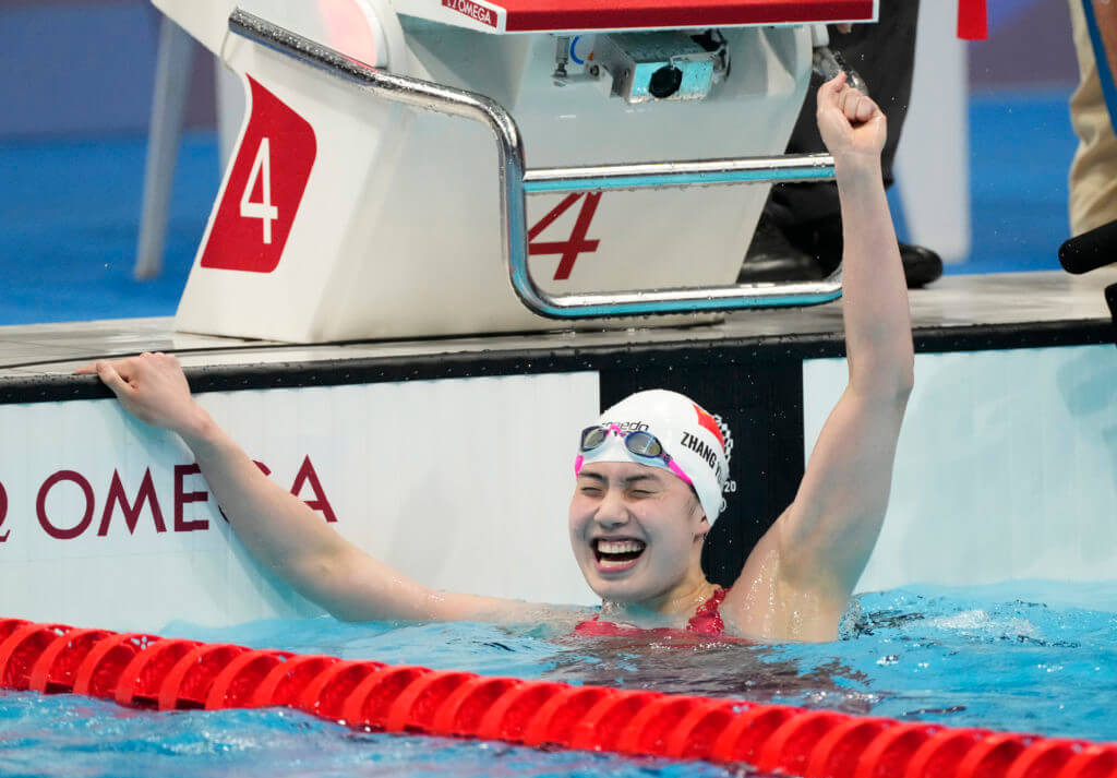 zhang yufei, olympics, Jul 29, 2021; Tokyo, Japan; Zhang Yufei (CHN) celebrates after winning the women's 200m butterfly final during the Tokyo 2020 Olympic Summer Games at Tokyo Aquatics Centre. Mandatory Credit: Rob Schumacher-USA TODAY Sports