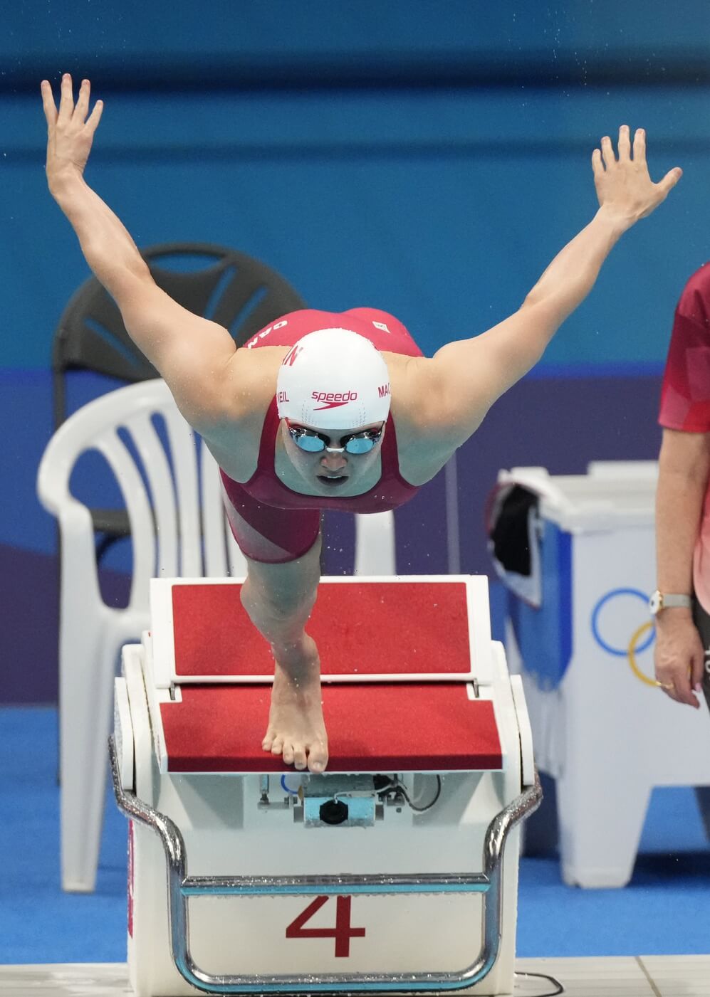 Jul 24, 2021; Tokyo, Japan; Margaret Macneil (CAN) during the women's 100m butterfly heats during the Tokyo 2020 Olympic Summer Games at Tokyo Aquatics Centre. Mandatory Credit: Rob Schumacher-USA TODAY Network