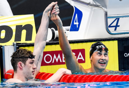 ARMSTRONG Hunter USA Gold Medal, RESS Justin USA placed First but disqualified 50m Backstroke Men Final Swimming FINA 19th World Championships Budapest 2022 Budapest, Duna Arena 25/06/22 Photo Andrea Staccioli / Deepbluemedia / Insidefoto