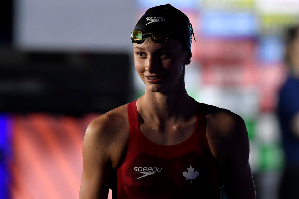 Summer McIntosh of Canada reacts after compete in the 200m Butterfly Women Final during the FINA 19th World Championships at Duna Arena in Budapest (Hungary), June 22th, 2022. Summer McIntosh placed first winning the gold medal. Photo Andrea Staccioli / Deepbluemedia / Insidefoto