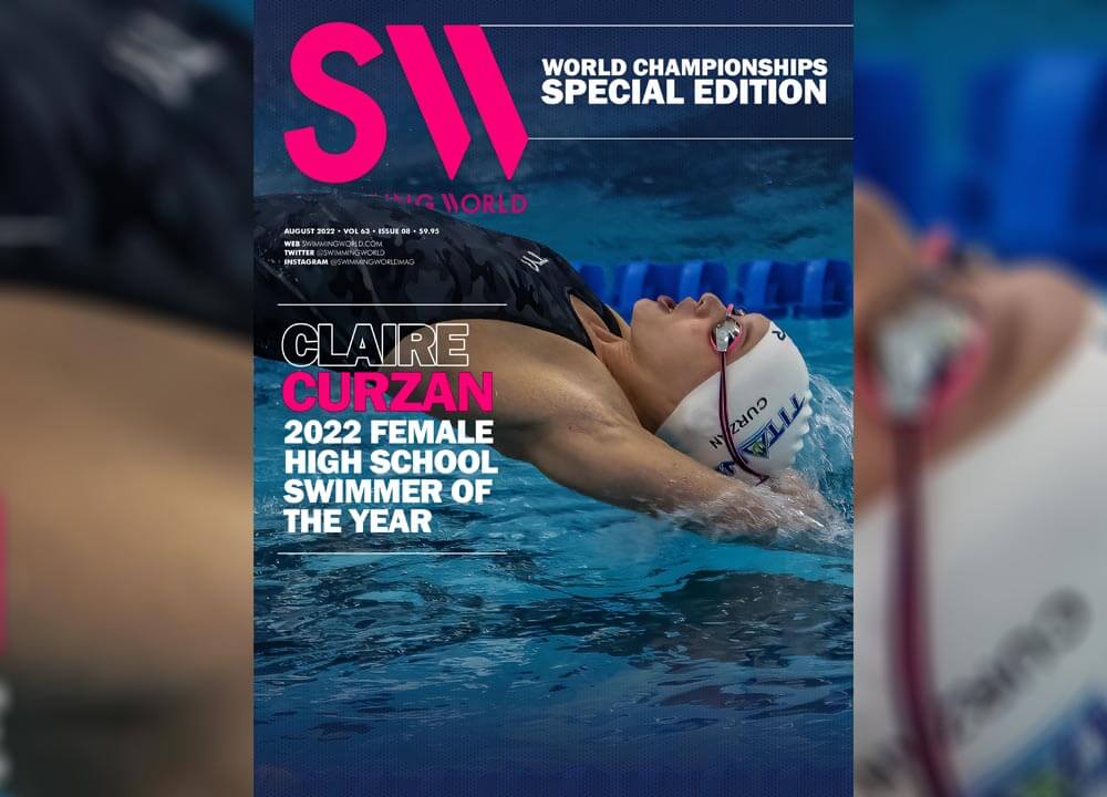 Swimming World August 2022 Cover teaser - Female High School Swimmer of the Year Claire Curzan - slider