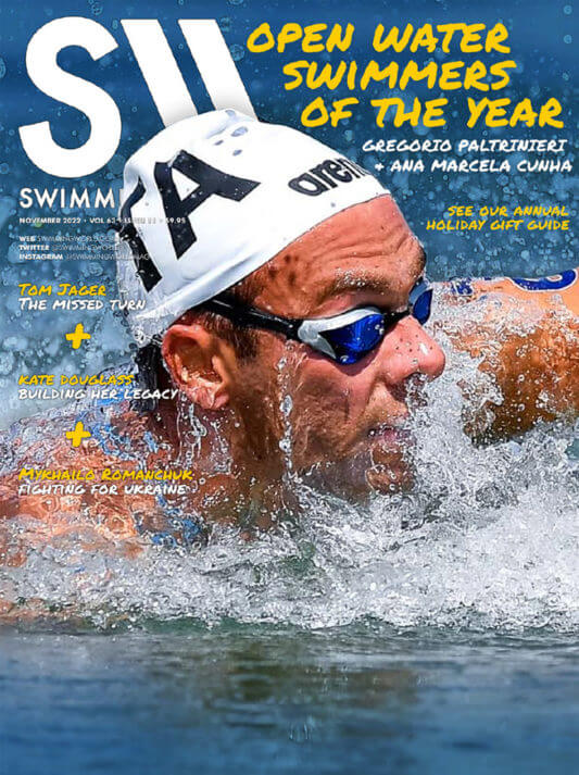 Swimming World November 2022 - Open Water Swimmers of the Year - Gregorio Paltrinieri and Ana Marcela Cunha - COVER