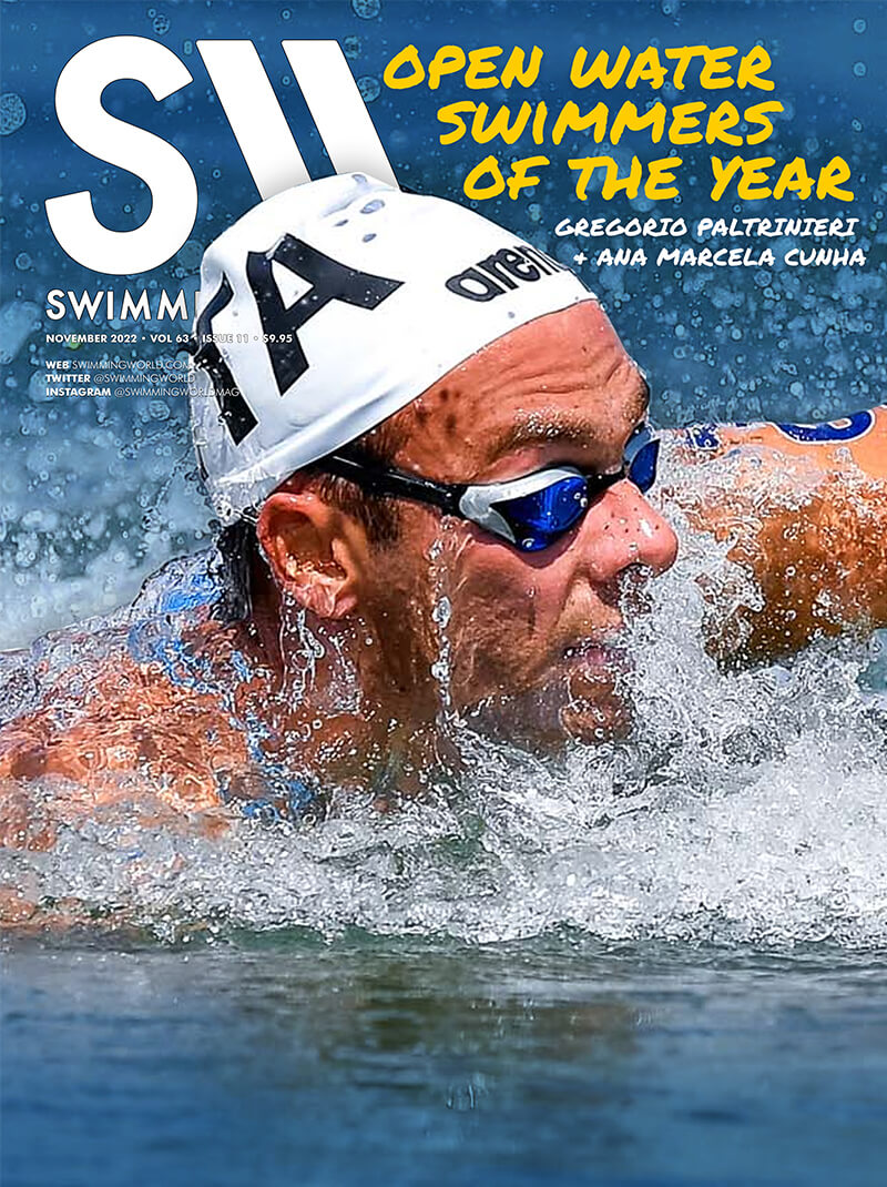 Swimming World November 2022 - Open Water Swimmers of the Year - Gregorio Paltrinieri and Ana Marcela Cunha - COVER